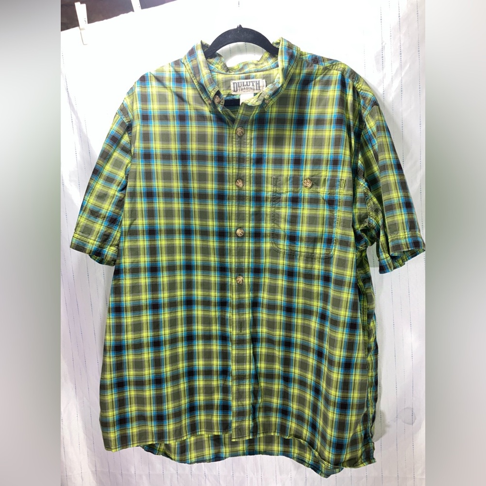 Duluth Trading Co Men's XL 100% cotton BBQ Relaxed Fit Short Sleeve Plaid shirt